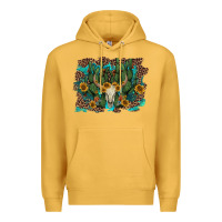 Mustard leopard bull skull cactus sunflowers Premium Hoodie - AdoDesignShop
