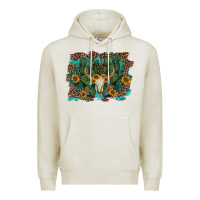 Oatmeal Heather leopard bull skull cactus sunflowers Premium Hoodie - AdoDesignShop