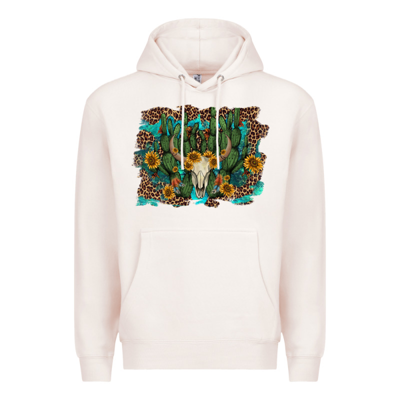 Leopard Bull Skull Cactus Sunflowers Premium Hoodie by AdoDesignShop | Teevron