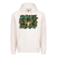 Pale Pink leopard bull skull cactus sunflowers Premium Hoodie - AdoDesignShop