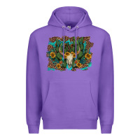 Purple leopard bull skull cactus sunflowers Premium Hoodie - AdoDesignShop