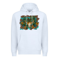 White leopard bull skull cactus sunflowers Premium Hoodie - AdoDesignShop