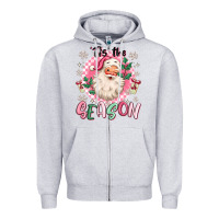 Heather Grey pink santa 'tis the season Zipper Hoodie - MaliasSmallBusiness