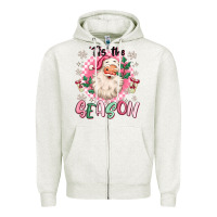 Oatmeal Heather pink santa 'tis the season Zipper Hoodie - MaliasSmallBusiness