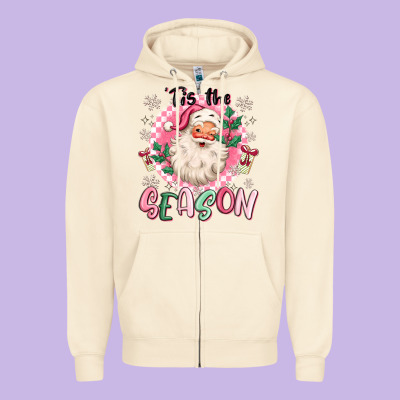 Zipper Hoodie pink santa 'tis the season