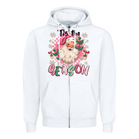 White pink santa 'tis the season Zipper Hoodie - MaliasSmallBusiness
