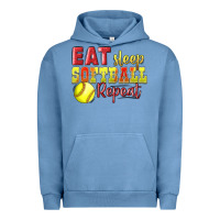 Pigment Pebble Blue Eat Sleep Softball Repeat Urban Hoodie - LillyAllenDesigns