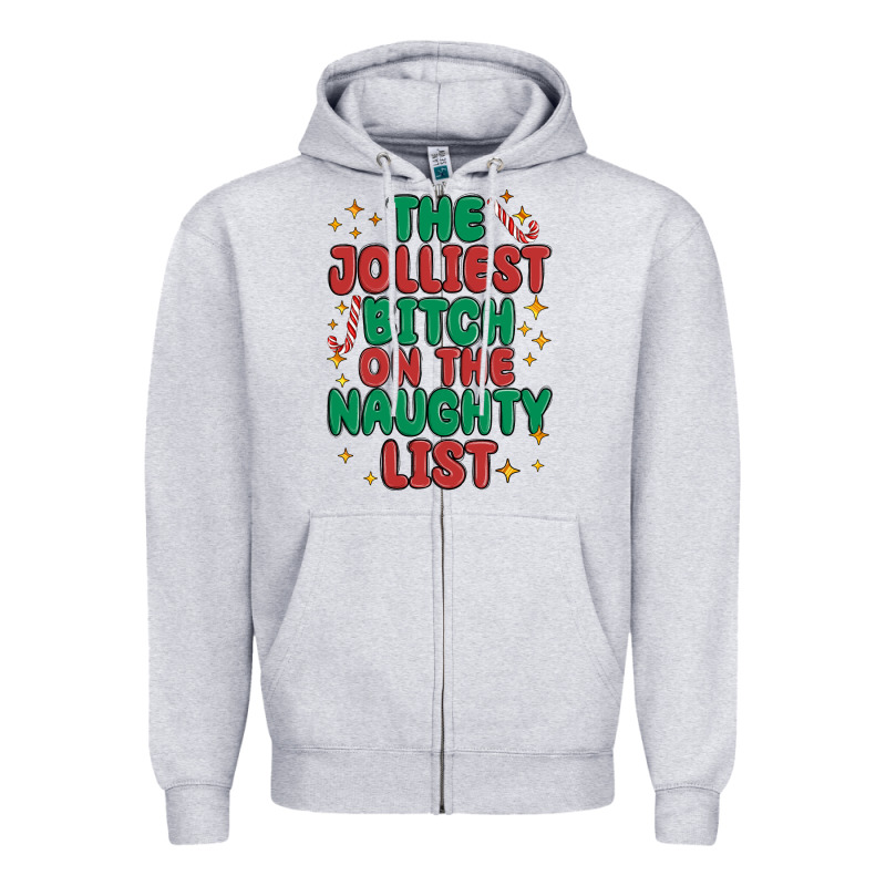 The Jolliest Bitch On The Naughty List Zipper Hoodie by MaliasSmallBusiness | Teevron