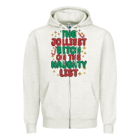 Oatmeal Heather the jolliest bitch on the naughty list Zipper Hoodie - MaliasSmallBusiness