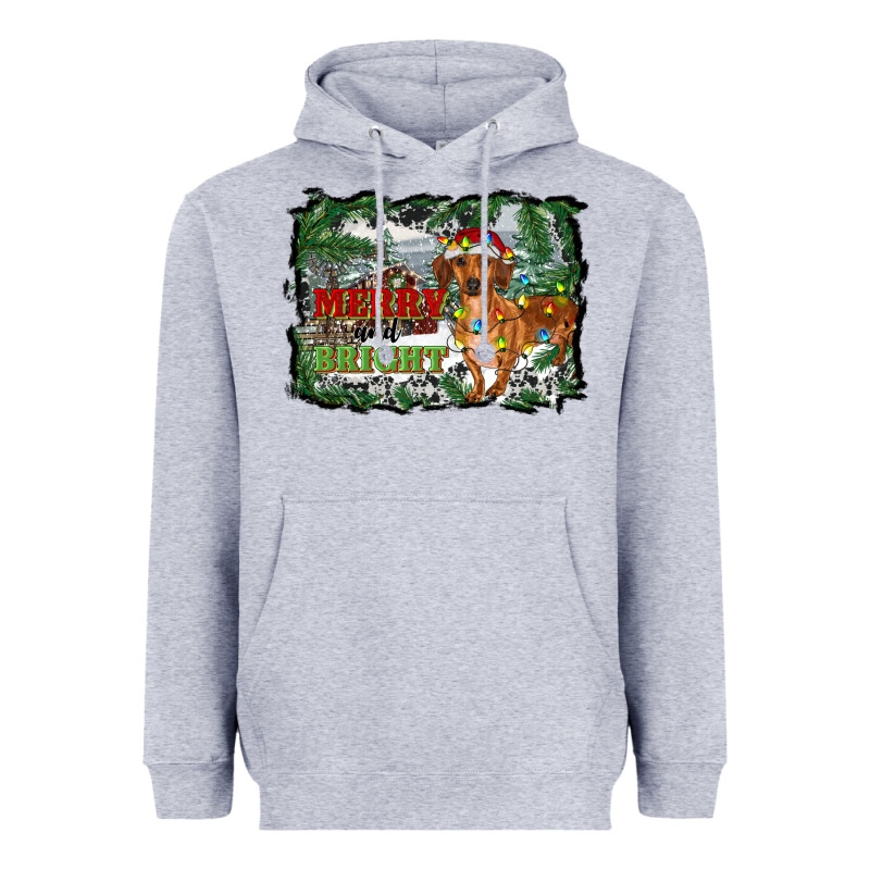 Merry And Bright  Dachshund With Farm Heavyweight Hoodie by RanaPortraitStore | Teevron