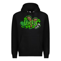 Black st patricks day lucky western hearts Premium Hoodie - Artiststas