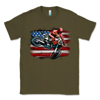 Army Green dirt bike american flag Classic Tee - MaliasSmallBusiness