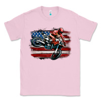 Bubblegum Pink dirt bike american flag Classic Tee - MaliasSmallBusiness