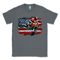 Charcoal Heather dirt bike american flag Classic Tee - MaliasSmallBusiness