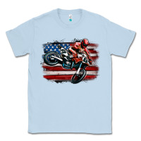 Dusty Blue dirt bike american flag Classic Tee - MaliasSmallBusiness