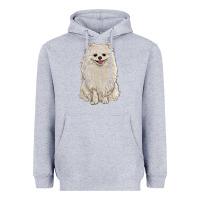 Heather Grey white pomeranian Heavyweight Hoodie - RanaPortraitStore