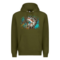 Army Green indian headress sunflower leopard Premium Hoodie - AdoDesignShop