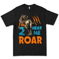 Black i'm two hear me roar dinosaur birthday Premium Tee - LillyAllenDesigns