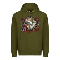 Army Green İndian Headress Cowhide Premium Hoodie - AdoDesignShop