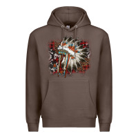 Coffee İndian Headress Cowhide Premium Hoodie - AdoDesignShop