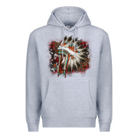 Heather Grey İndian Headress Cowhide Premium Hoodie - AdoDesignShop