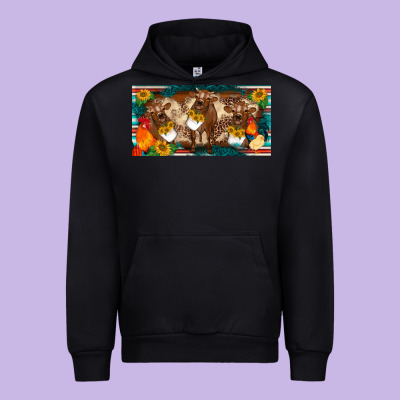 Western Cow Cockerel Chick  Serape Leopard Sunflowers License Plate Te Urban Hoodie Designed By Barkaloodesign