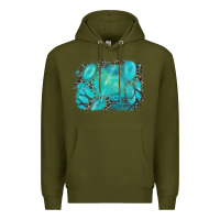 Army Green turquoise leopard background Premium Hoodie - AdoDesignShop