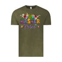 Vintage Olive easter vibes and butterfly with bunny and flowers Vintage Tee - Artiststas