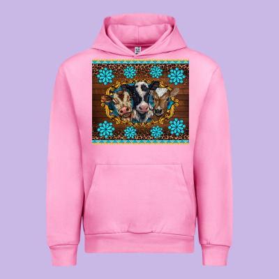 Western Baby Cow Turquoise Gemstones  Leopards Urban Hoodie Designed By Barkaloodesign
