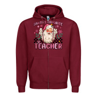Burgundy santa's favorite teacher Zipper Hoodie - MaliasSmallBusiness