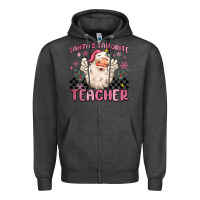 Charcoal Heather santa's favorite teacher Zipper Hoodie - MaliasSmallBusiness