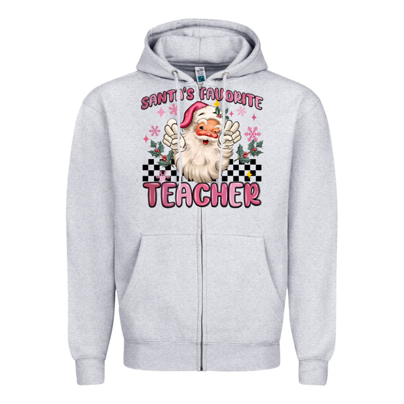 Santa's Favorite Teacher Zipper Hoodie by MaliasSmallBusiness | Teevron