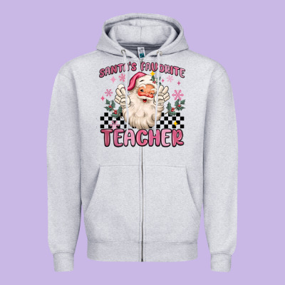 Zipper Hoodie santa's favorite teacher