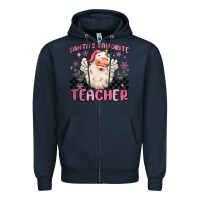 Navy santa's favorite teacher Zipper Hoodie - MaliasSmallBusiness