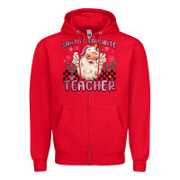 Red santa's favorite teacher Zipper Hoodie - MaliasSmallBusiness