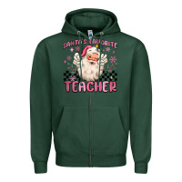 Sports Green santa's favorite teacher Zipper Hoodie - MaliasSmallBusiness