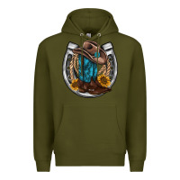 Army Green western horseshoe boots hat rope sunflower Premium Hoodie - AdoDesignShop