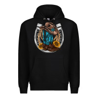 Black western horseshoe boots hat rope sunflower Premium Hoodie - AdoDesignShop