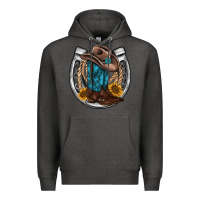 Charcoal Heather western horseshoe boots hat rope sunflower Premium Hoodie - AdoDesignShop