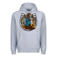 Heather Grey western horseshoe boots hat rope sunflower Premium Hoodie - AdoDesignShop