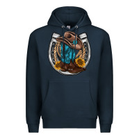 Navy western horseshoe boots hat rope sunflower Premium Hoodie - AdoDesignShop