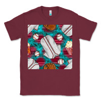 Burgundy baseball  uniform with turquoise gemstone seamless pattern Classic Tee - BundleAndBundleShop