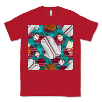 Red baseball  uniform with turquoise gemstone seamless pattern Classic Tee - BundleAndBundleShop