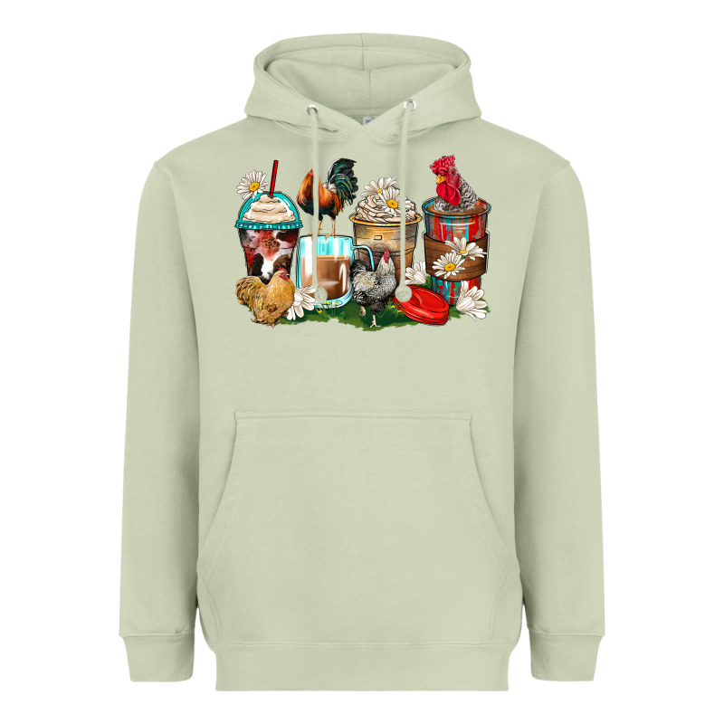 Rooster Coffee Cups Heavyweight Hoodie by Zillion Design Studio | Teevron