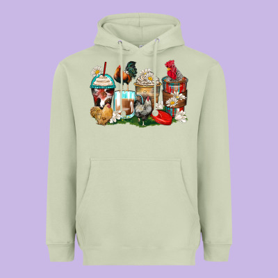Rooster Coffee Cups Heavyweight Hoodie Designed By Zillion Design Studio