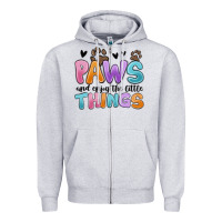 Heather Grey paws and enjoy the little things Zipper Hoodie - MaliasSmallBusiness