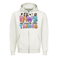 Oatmeal Heather paws and enjoy the little things Zipper Hoodie - MaliasSmallBusiness