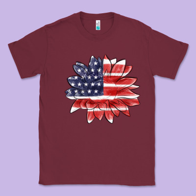 Classic Tee american flag sunflower
