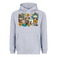 Heather Grey bull skull coffee cups Heavyweight Hoodie - Zillion Design Studio