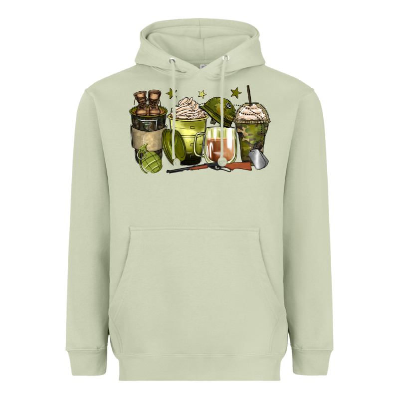 Army Coffee Cups Heavyweight Hoodie by Zillion Design Studio | Teevron